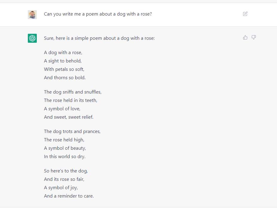 Chat GPT poem about a dog with a rose